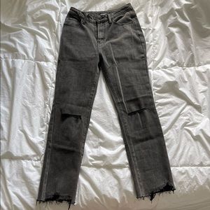 FASHIONNOVA- High waisted baggy black jeans with butt slit.